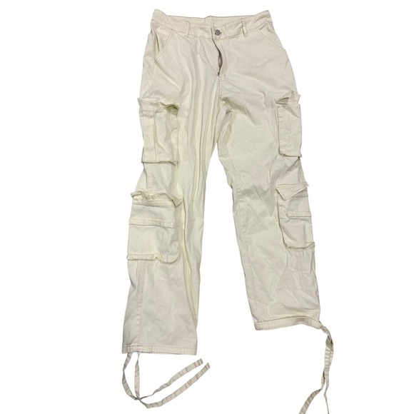 GILIPUR XL Yellow Cargo Pants Cropped Drawstring Streetwear Utility - Picture 2 of 5